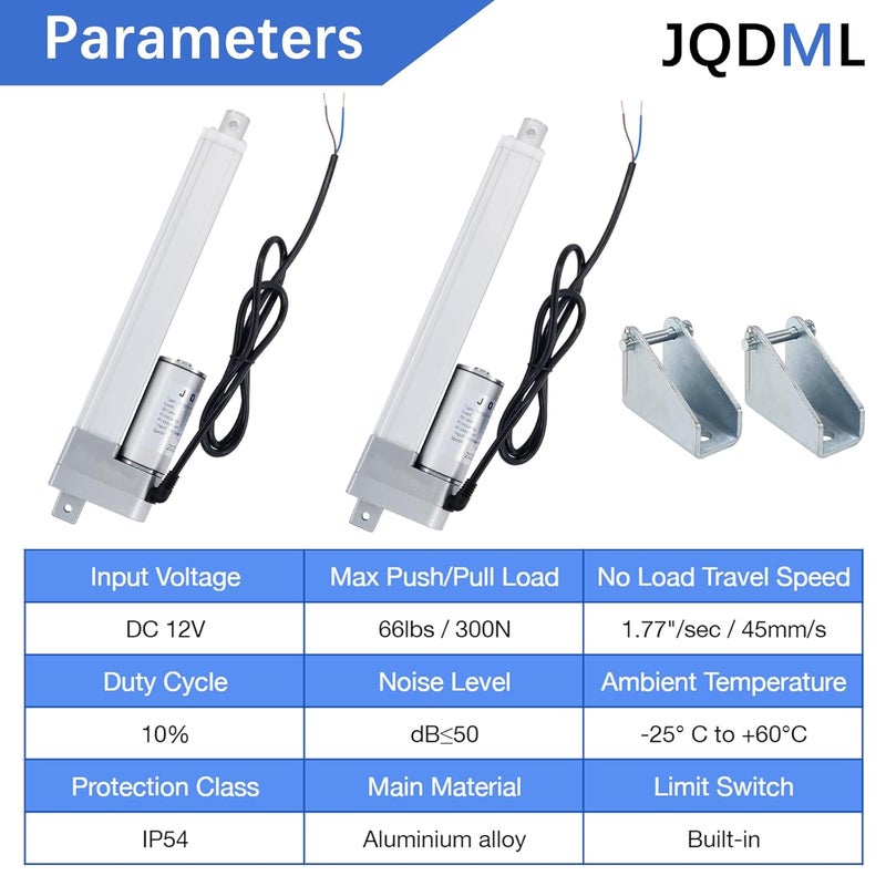 JQDML Store محرك خطي 12 فولت بطول 16 بوصة 300N/66 رطل بسرعة 1.77"/ثانية مع حامل تركيب لأتمتة المنزل، فتاحة نوافذ، فتاحة أبواب - Image 3